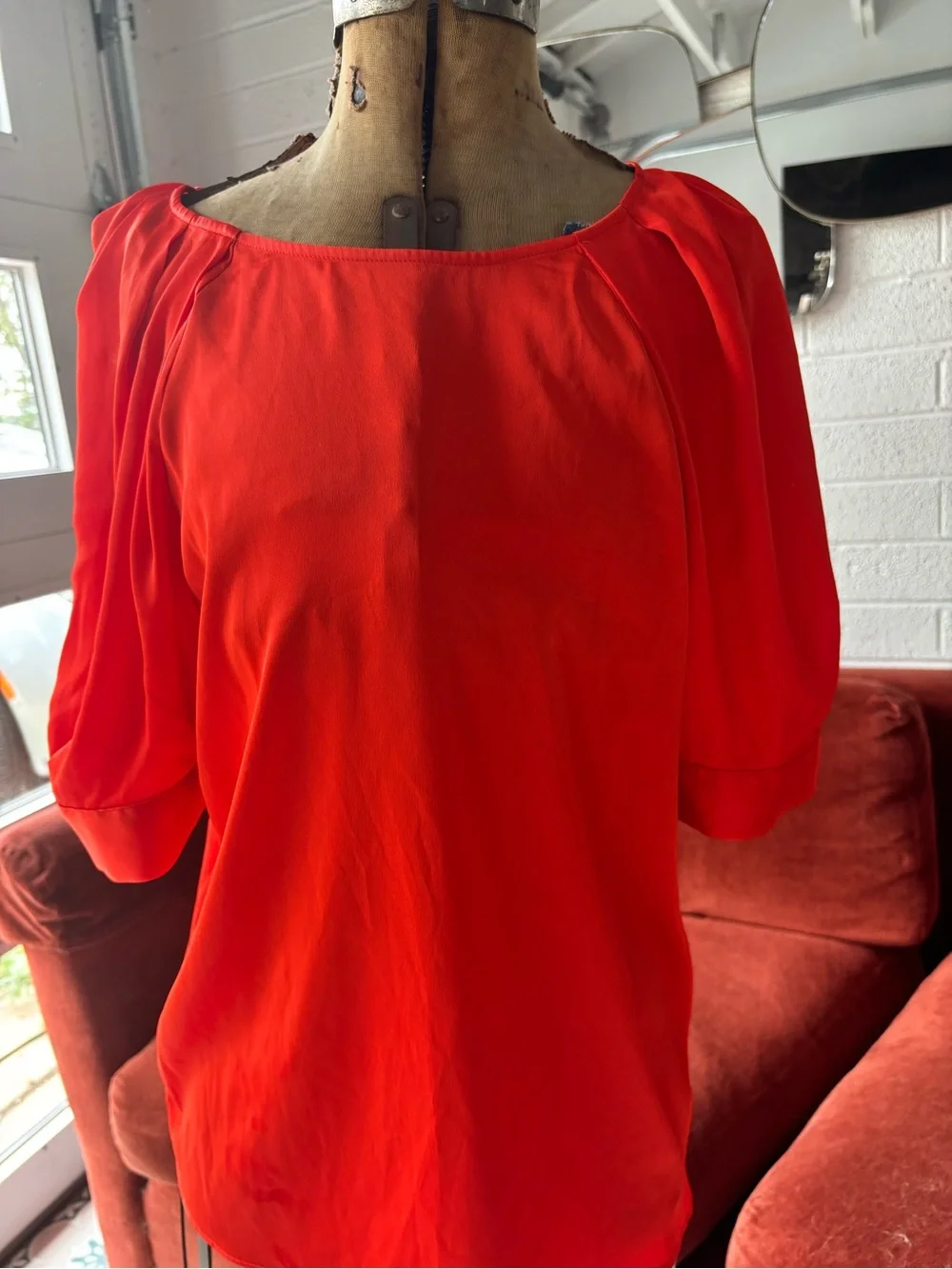 Worthington Bright Red Peasant Sleeve Blouse